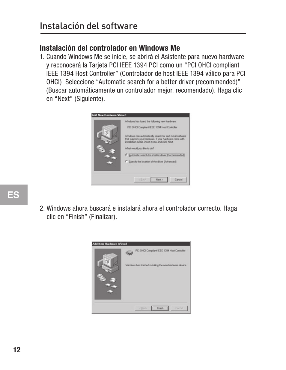 Instalación del controlador en windows me, Instalación del software | Belkin FIREWIRE F5U503 User Manual | Page 88 / 112