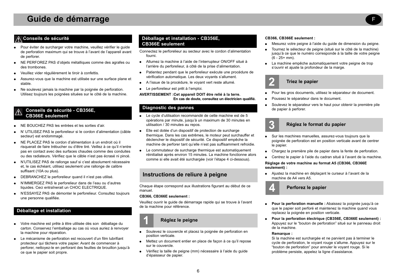 Getting started gb, Guide de démarrage, Instructions de reliure à peigne | GBC CB366E Comb Binder User Manual | Page 10 / 44