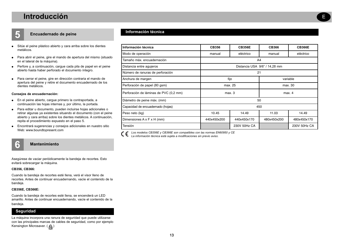 Getting started gb, Introducción | GBC CB366E Comb Binder User Manual | Page 17 / 44