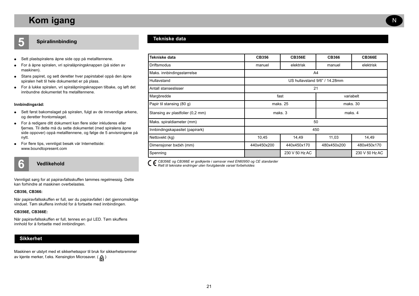 Kom igang | GBC CB366E Comb Binder User Manual | Page 25 / 44