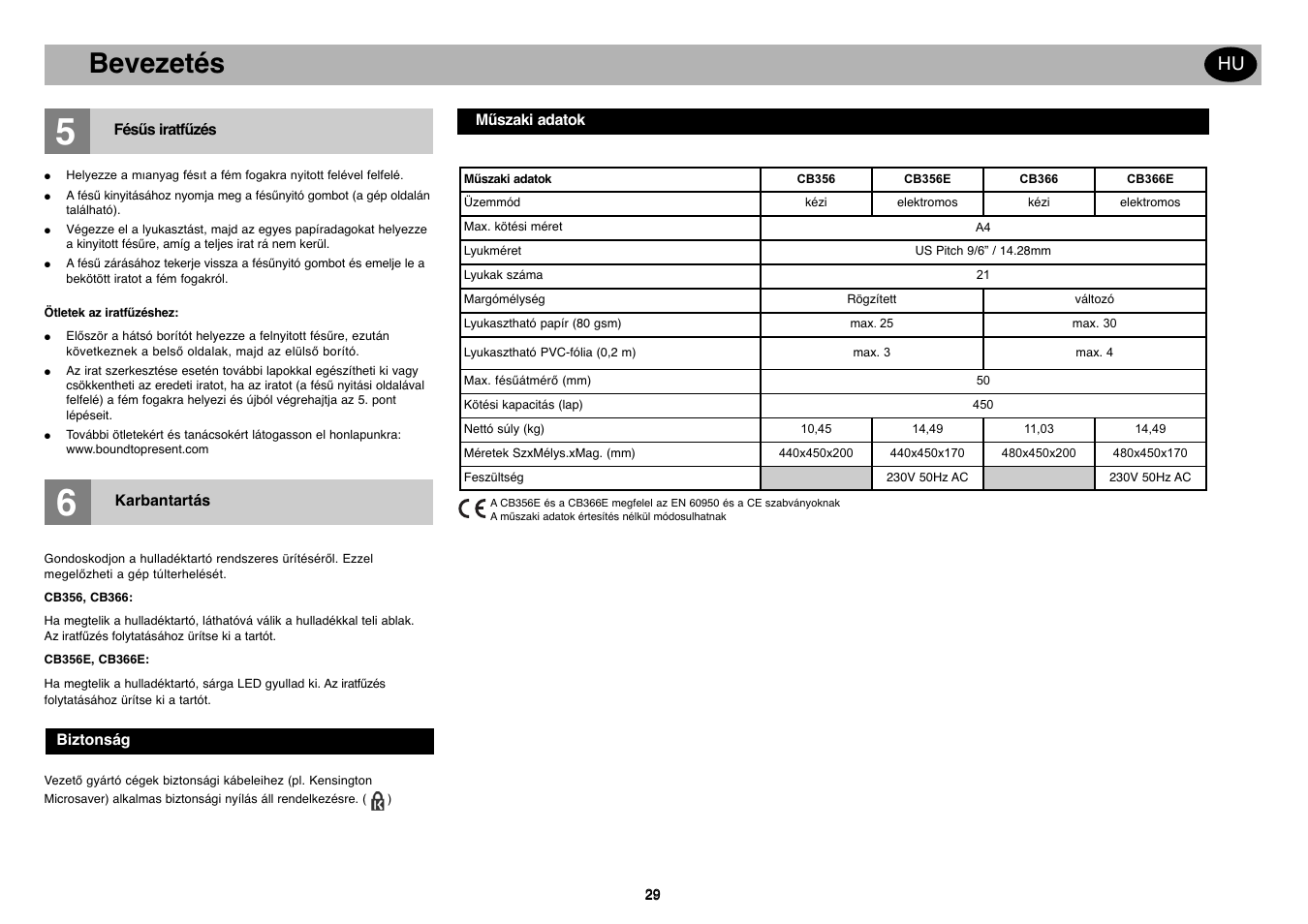 Getting started gb, Bevezetés | GBC CB366E Comb Binder User Manual | Page 33 / 44
