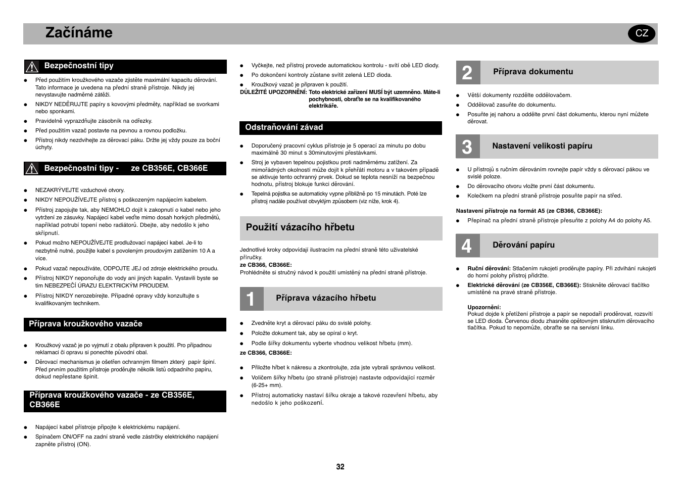 Getting started gb, Začínáme, Použití vázacího hřbetu | GBC CB366E Comb Binder User Manual | Page 36 / 44
