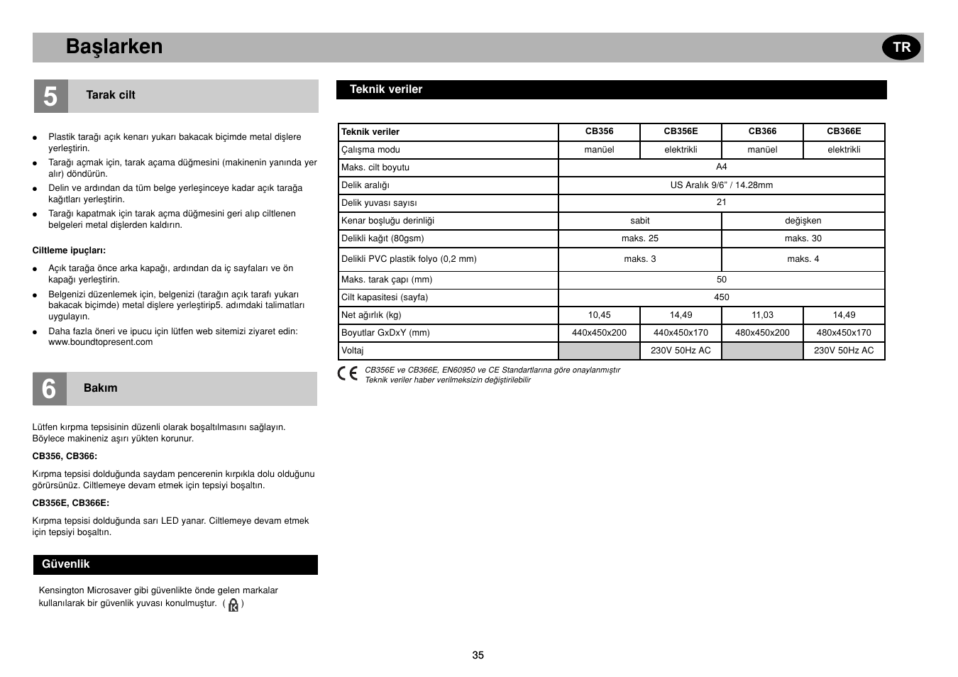 Getting started gb, Baﬂlarken | GBC CB366E Comb Binder User Manual | Page 39 / 44