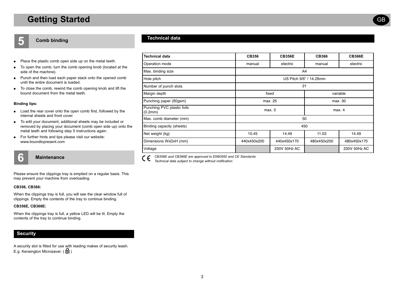 Getting started | GBC CB366E Comb Binder User Manual | Page 7 / 44