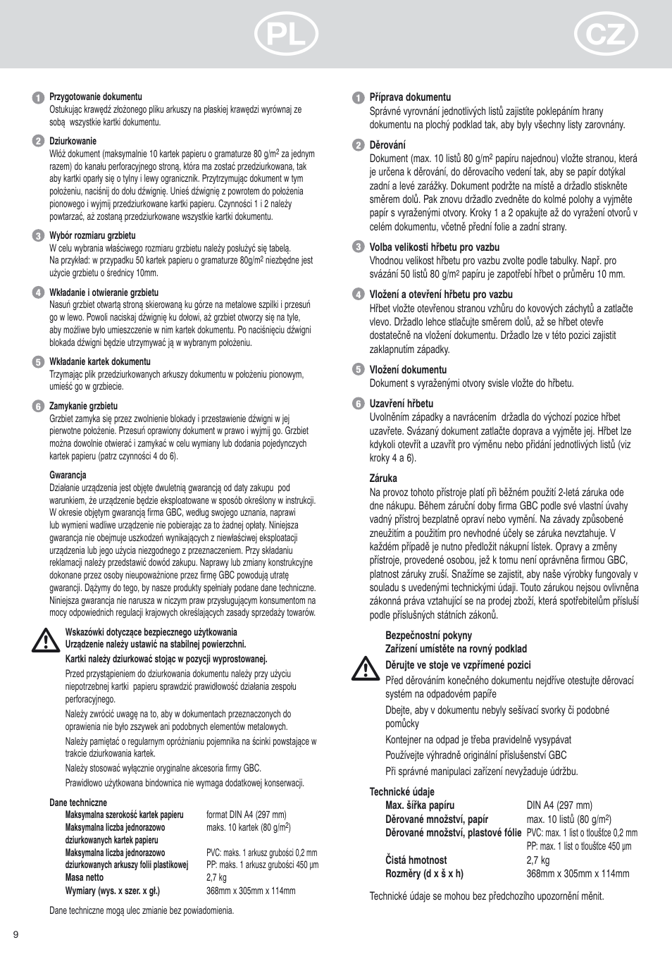 GBC C75 Binding System User Manual | Page 8 / 10