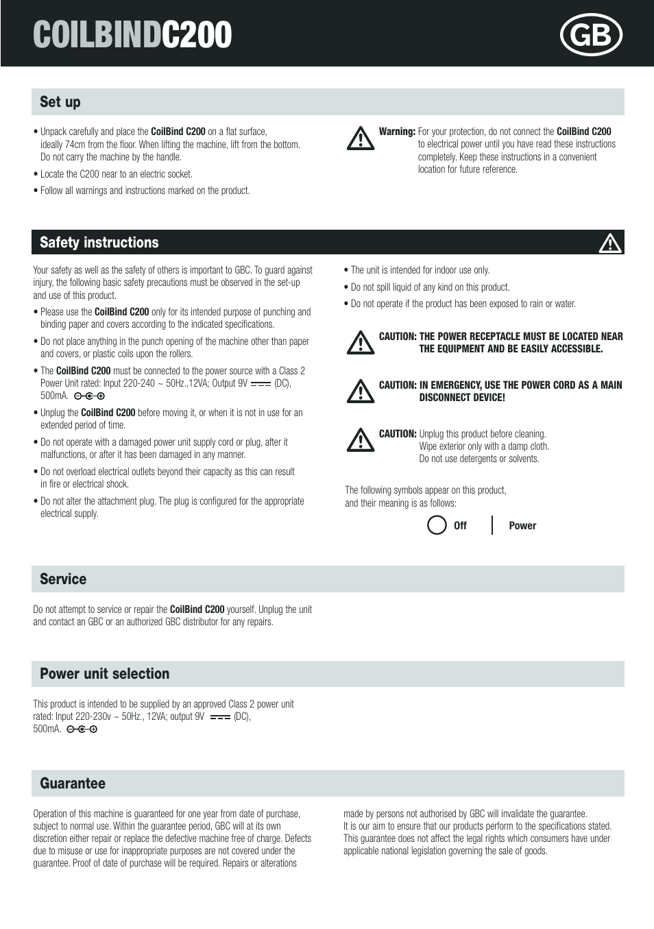 Coilbind c200 | GBC C200 Coilbind User Manual | Page 3 / 28
