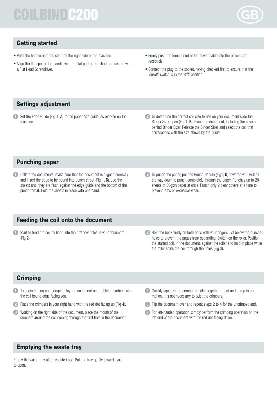 Coilbind c200 | GBC C200 Coilbind User Manual | Page 4 / 28