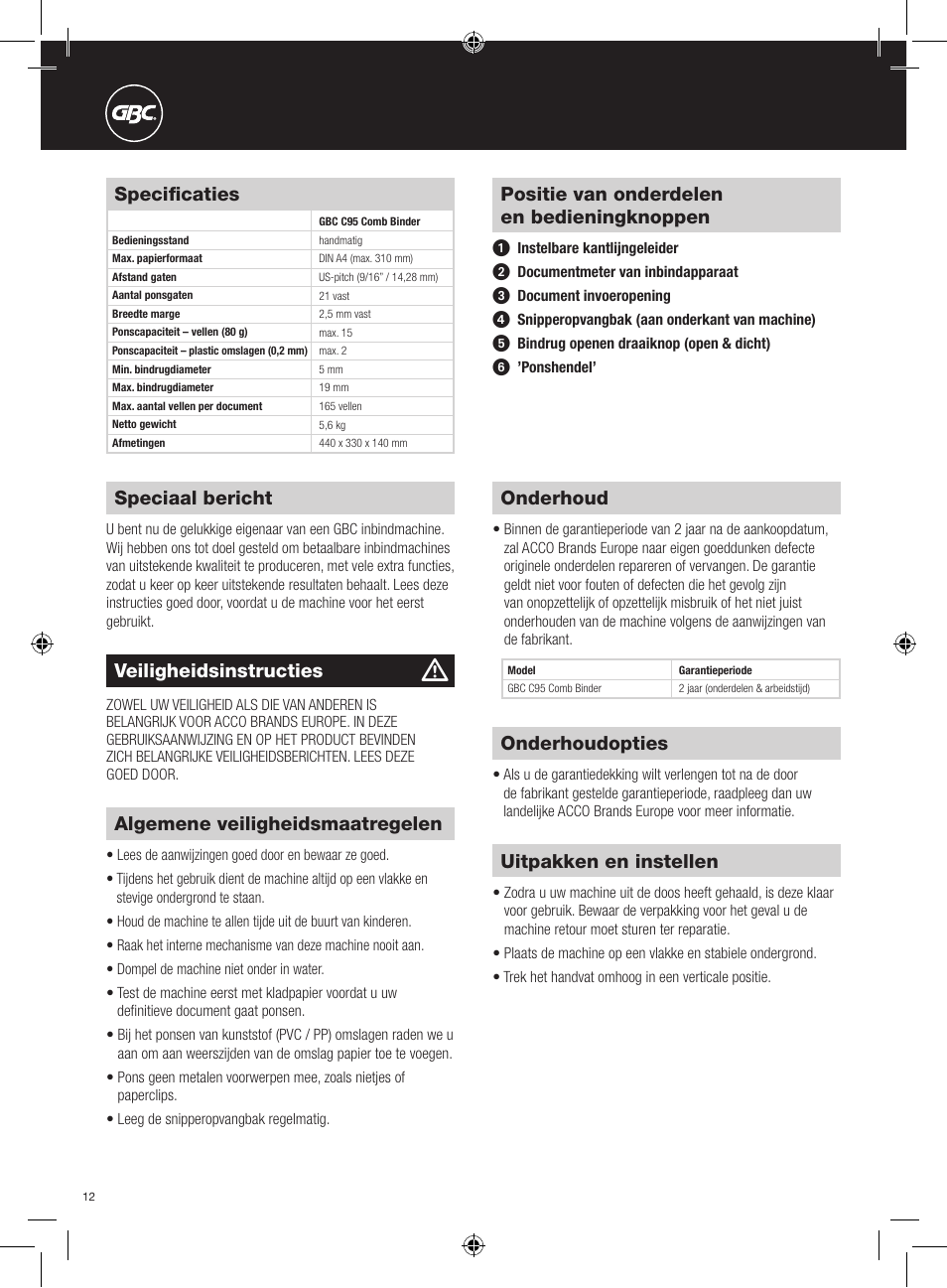 GBC C95 Comb Binder User Manual | Page 12 / 38