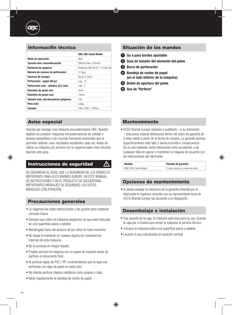 GBC C95 Comb Binder User Manual | Page 14 / 38