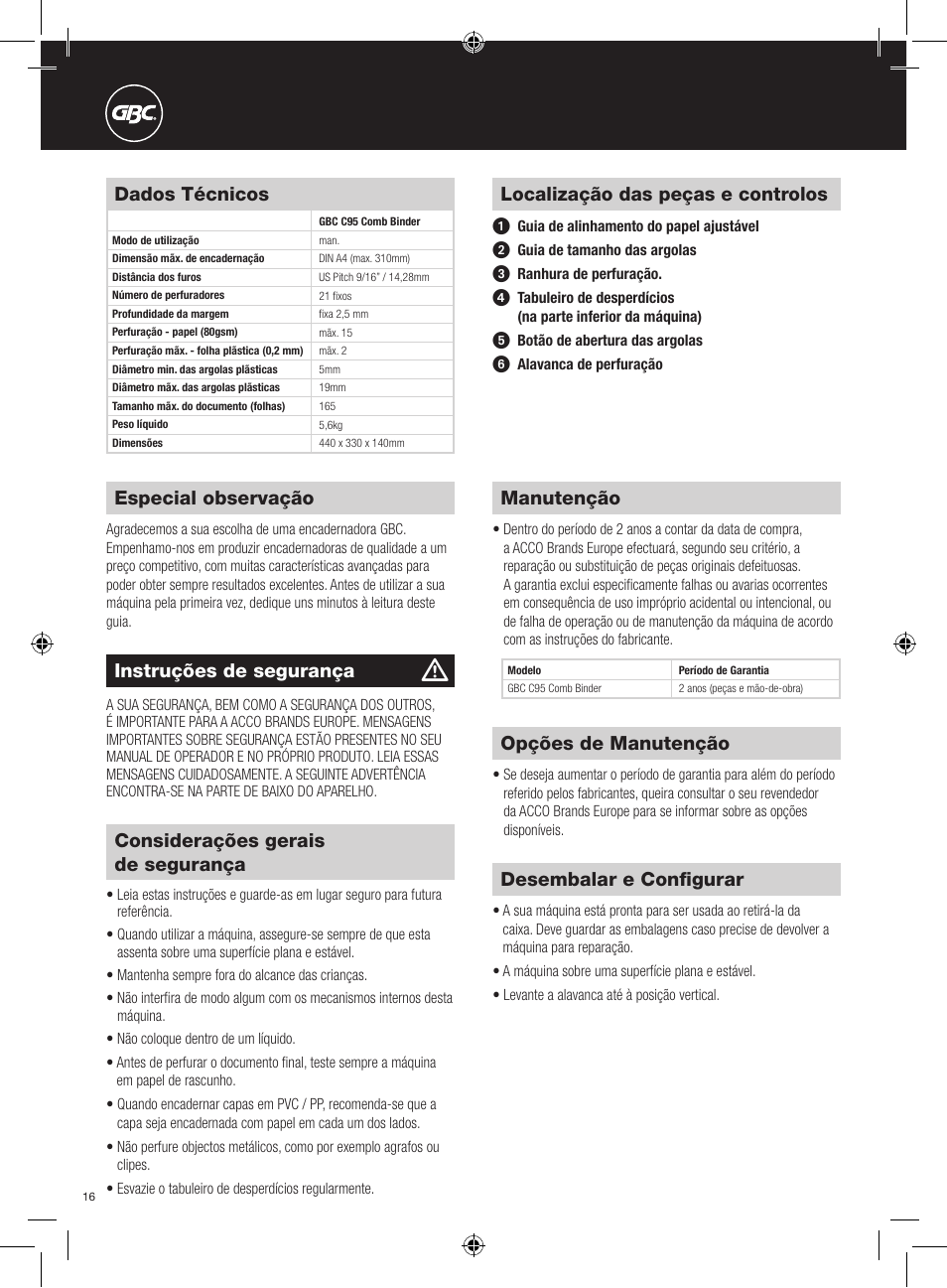 GBC C95 Comb Binder User Manual | Page 16 / 38