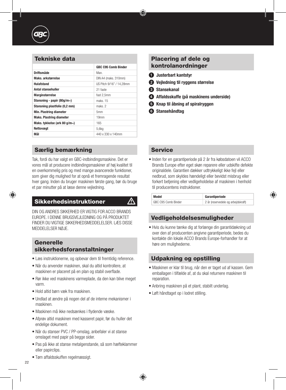 GBC C95 Comb Binder User Manual | Page 22 / 38