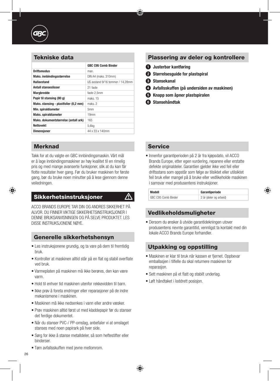 GBC C95 Comb Binder User Manual | Page 26 / 38