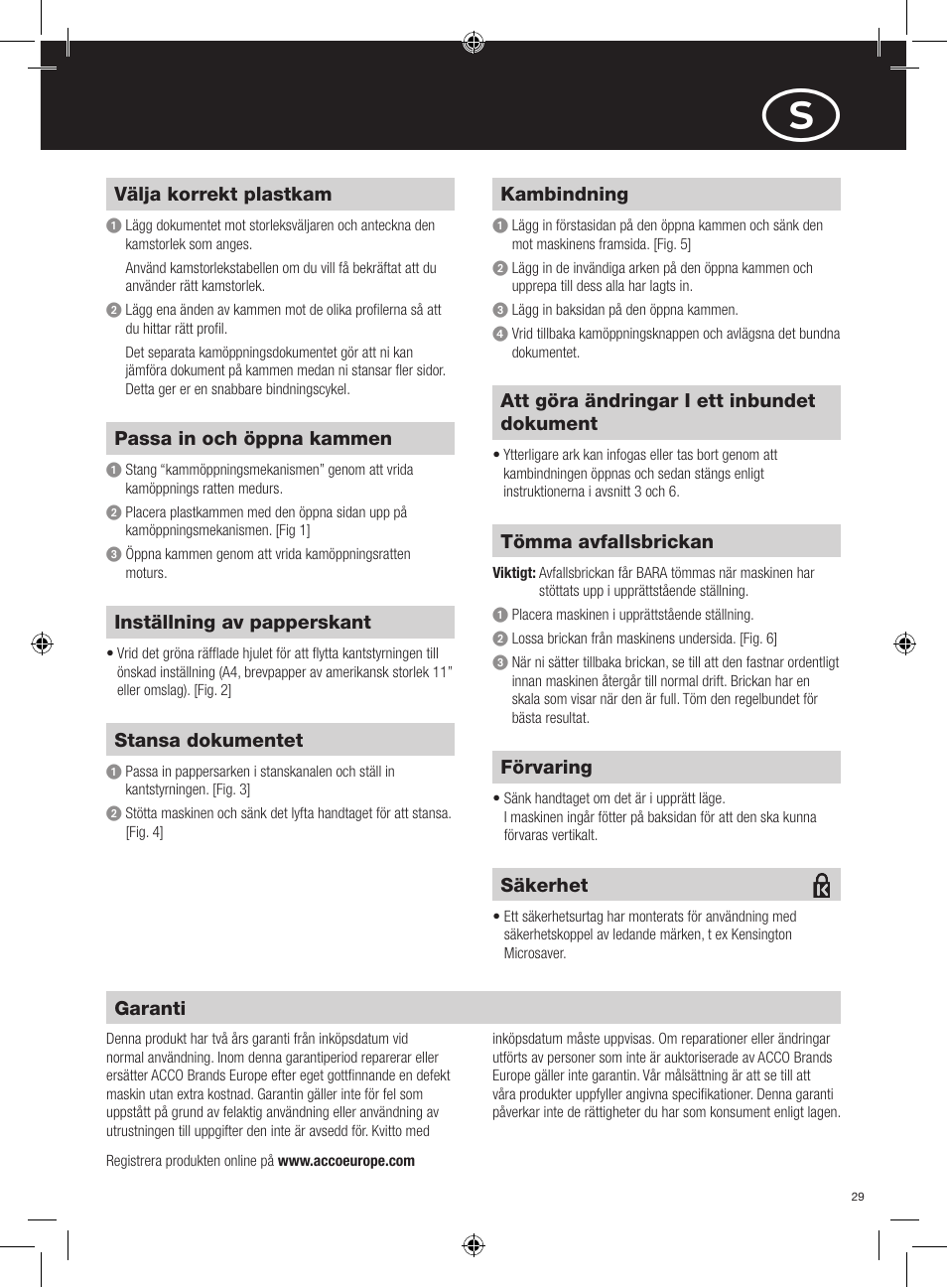 GBC C95 Comb Binder User Manual | Page 29 / 38