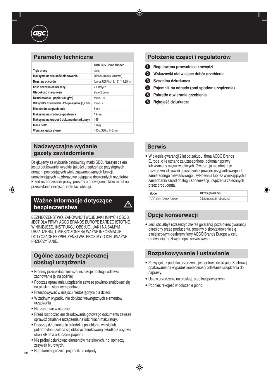 GBC C95 Comb Binder User Manual | Page 30 / 38