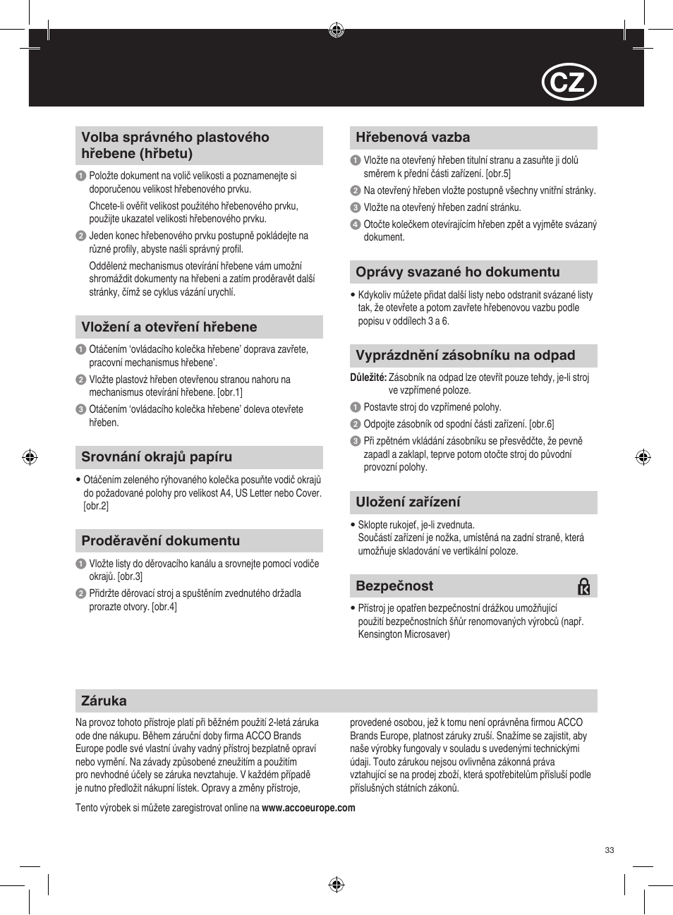 GBC C95 Comb Binder User Manual | Page 33 / 38