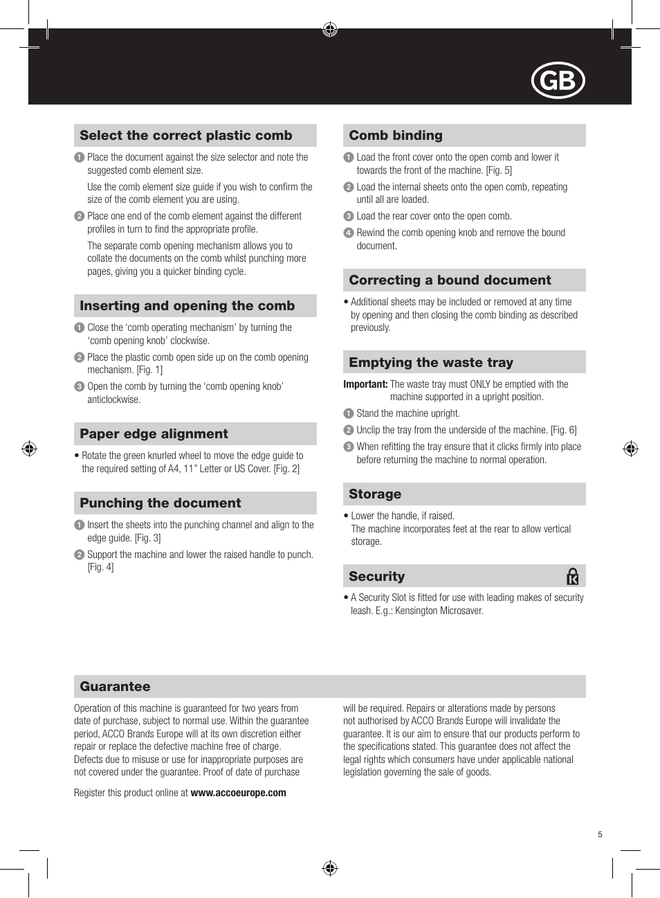 GBC C95 Comb Binder User Manual | Page 5 / 38