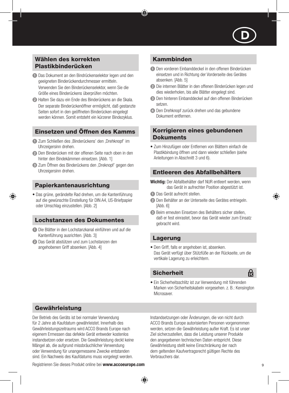 GBC C95 Comb Binder User Manual | Page 9 / 38