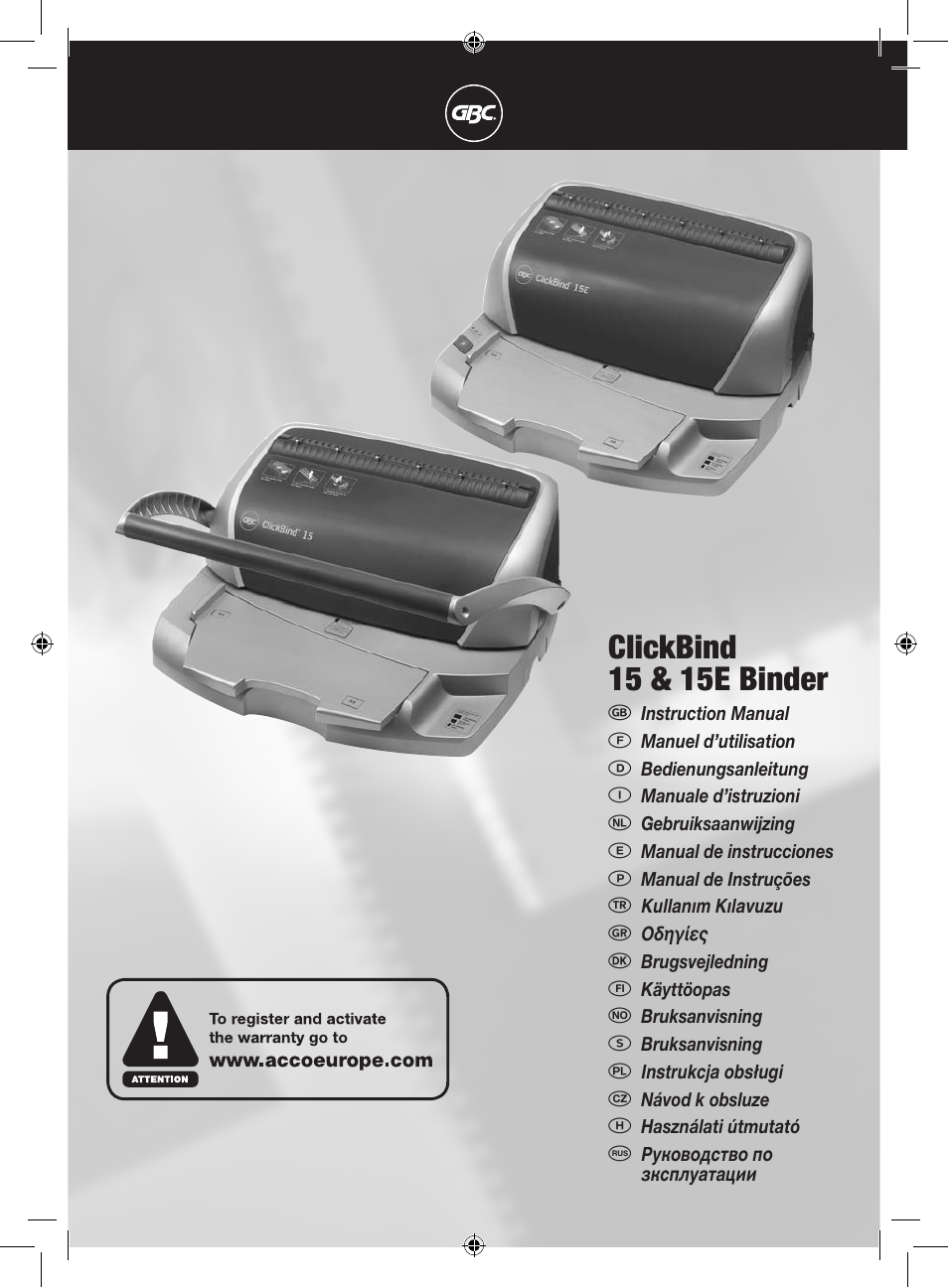 GBC 15E ClickBind User Manual | 38 pages