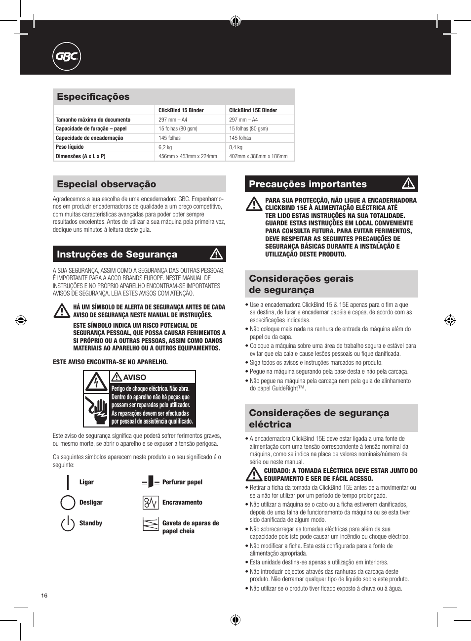 GBC 15E ClickBind User Manual | Page 16 / 38