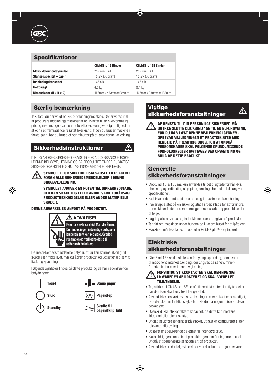 GBC 15E ClickBind User Manual | Page 22 / 38