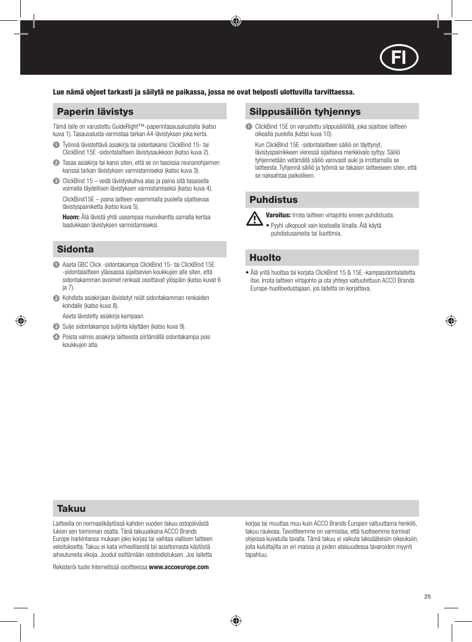 GBC 15E ClickBind User Manual | Page 25 / 38