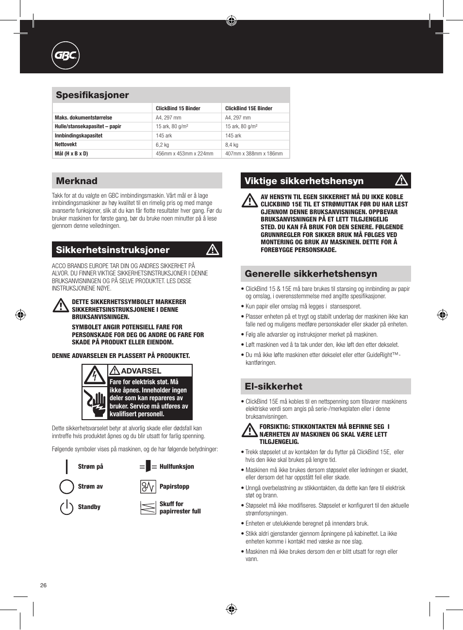 GBC 15E ClickBind User Manual | Page 26 / 38