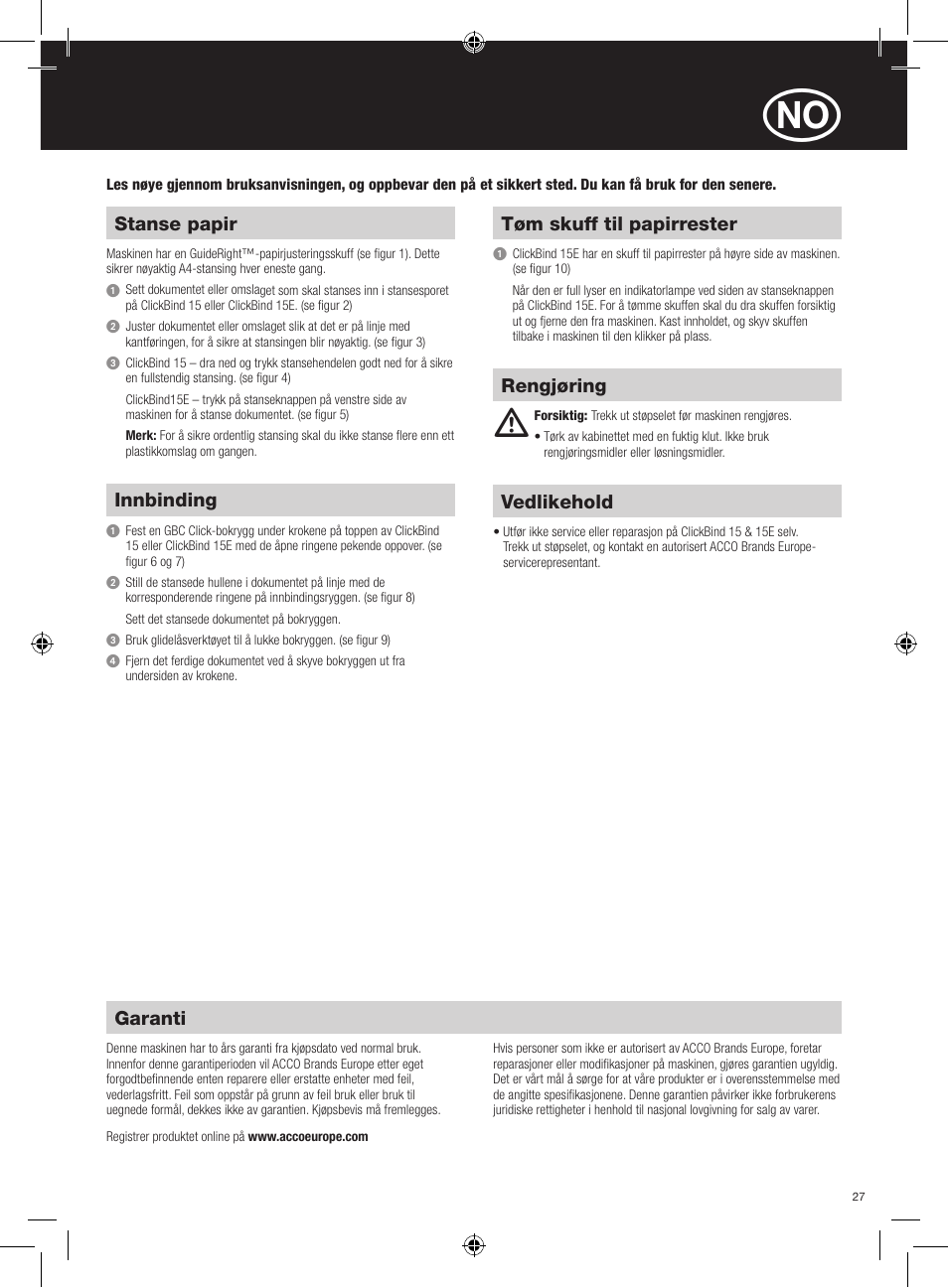 GBC 15E ClickBind User Manual | Page 27 / 38