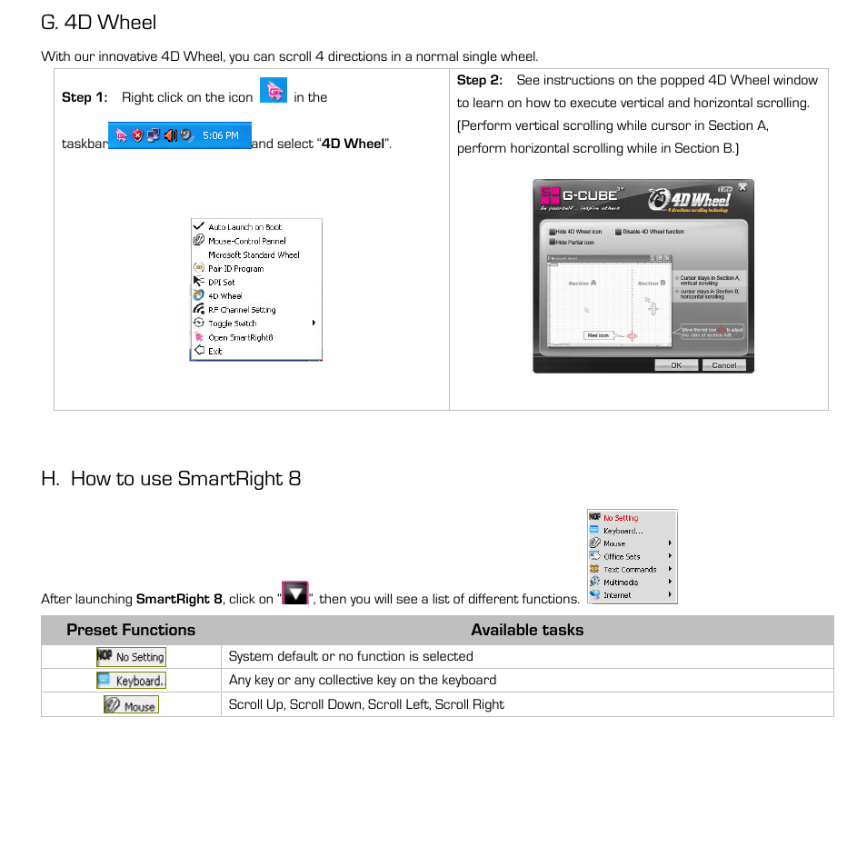 G. 4d wheel, H. how to use smartright 8 | G-Cube G7T-60S User Manual | Page 11 / 15