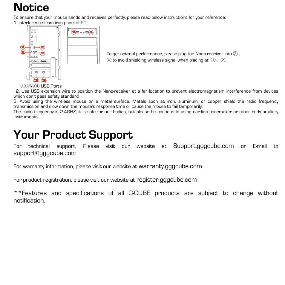 Notice, Your product support | G-Cube G7T-60S User Manual | Page 14 / 15