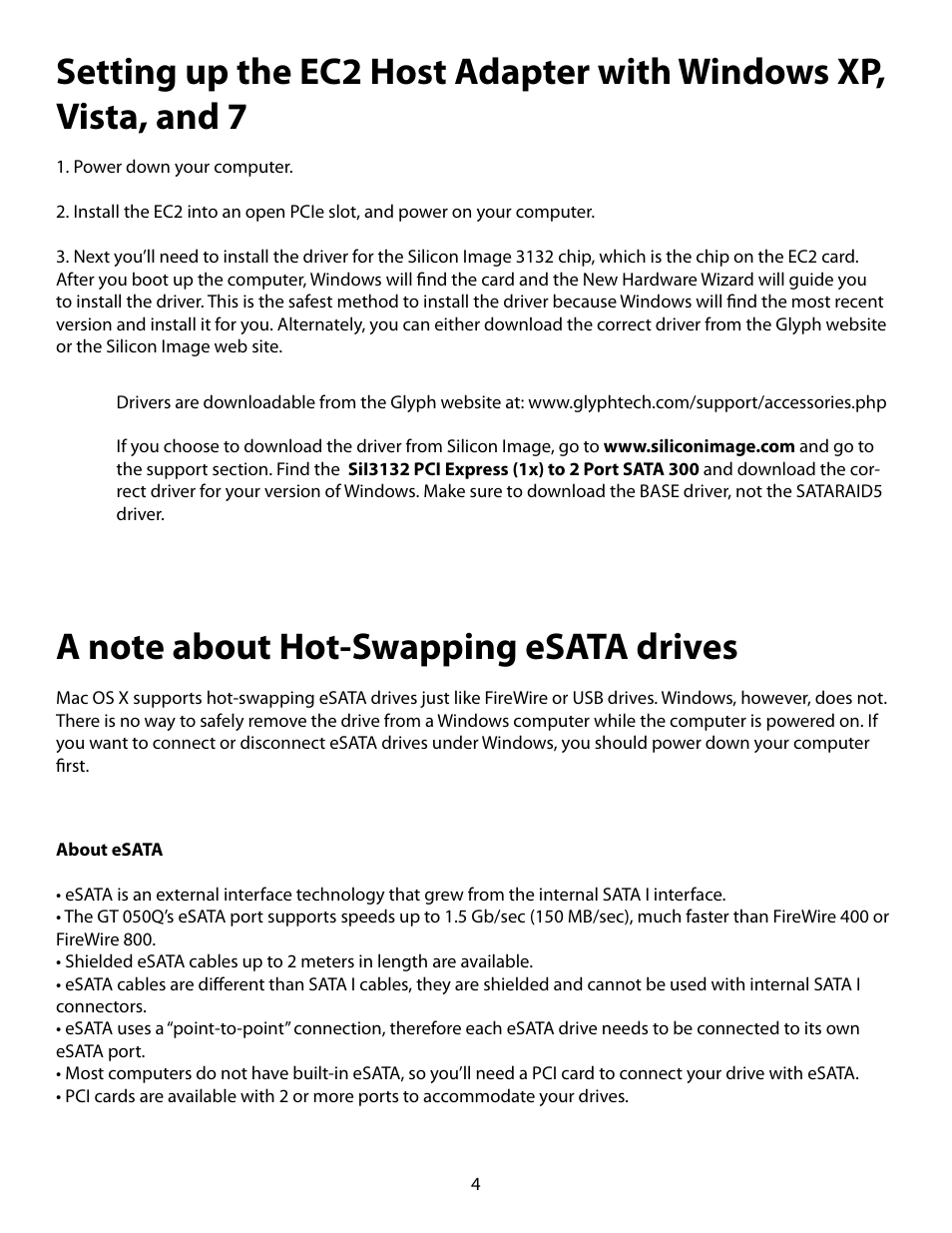 Glyph EC2 - 2 Port eSATA Card User Manual | Page 4 / 5