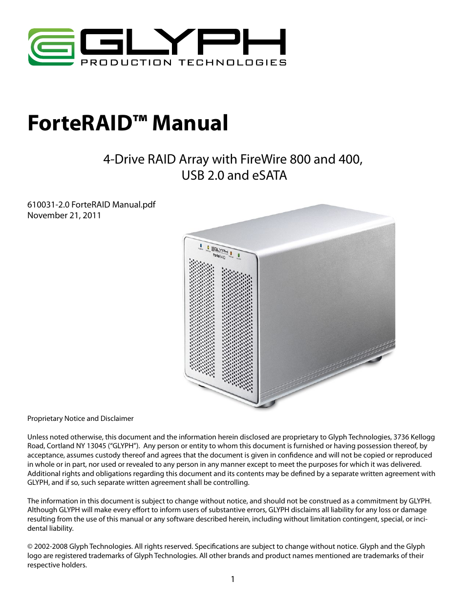 Glyph ForteRAID User Manual | 20 pages