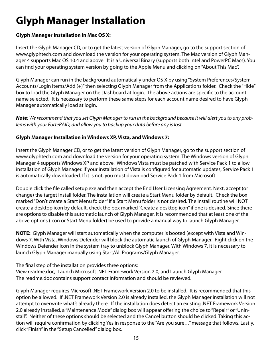 Glyph manager installation | Glyph ForteRAID User Manual | Page 15 / 20
