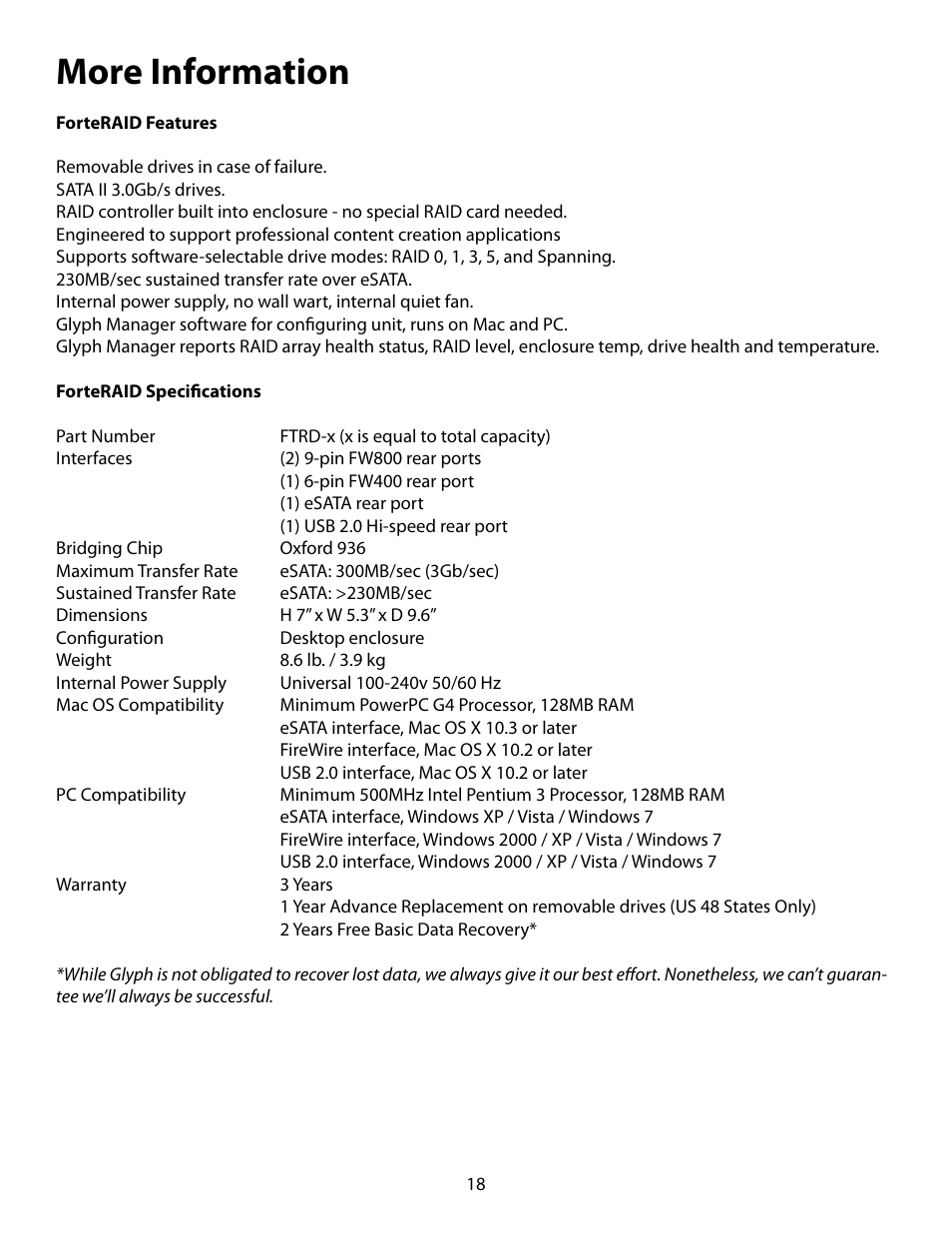 More information | Glyph ForteRAID User Manual | Page 18 / 20