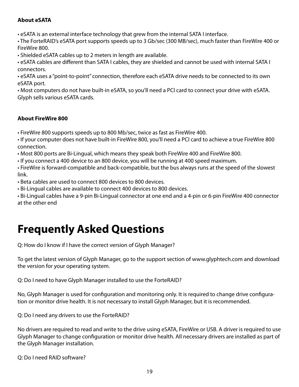 Frequently asked questions | Glyph ForteRAID User Manual | Page 19 / 20