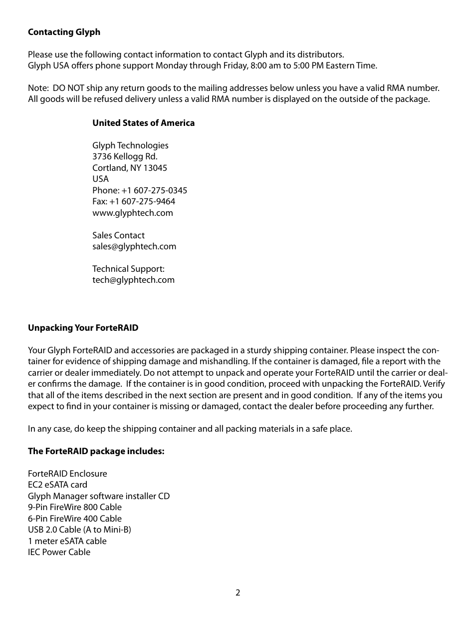 Glyph ForteRAID User Manual | Page 2 / 20