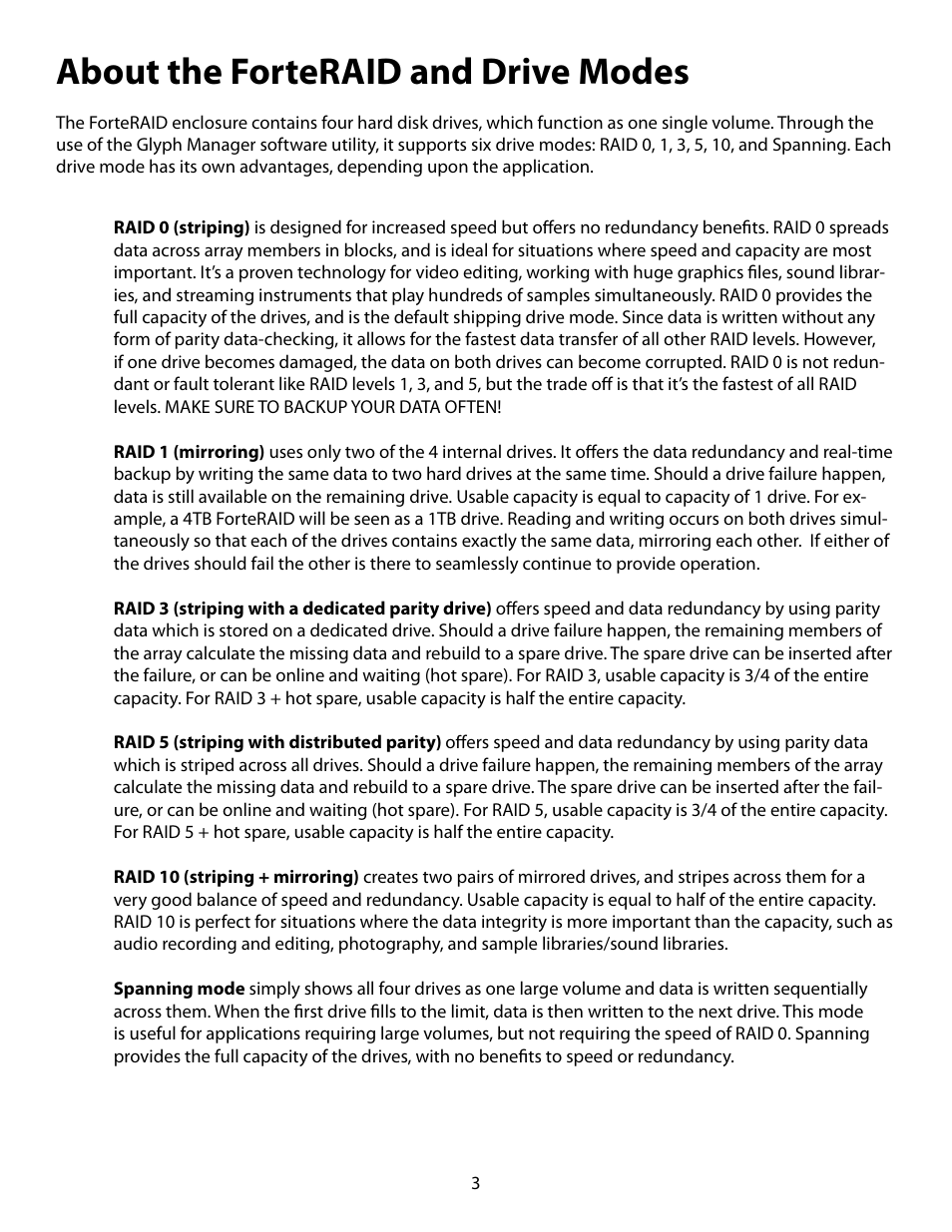 About the forteraid and drive modes | Glyph ForteRAID User Manual | Page 3 / 20