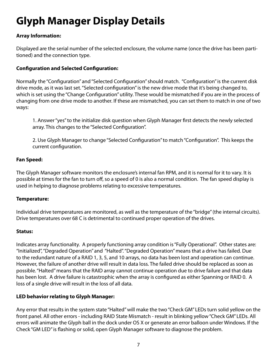 Glyph manager display details | Glyph ForteRAID User Manual | Page 7 / 20