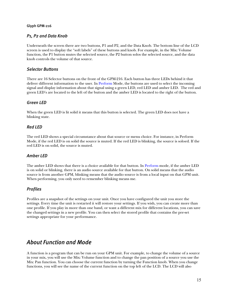 About function and mode | Glyph GPM-216 User Manual | Page 15 / 46