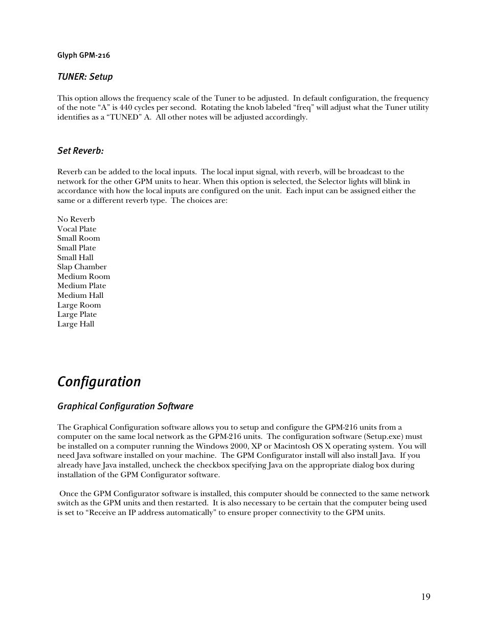 Configuration | Glyph GPM-216 User Manual | Page 19 / 46