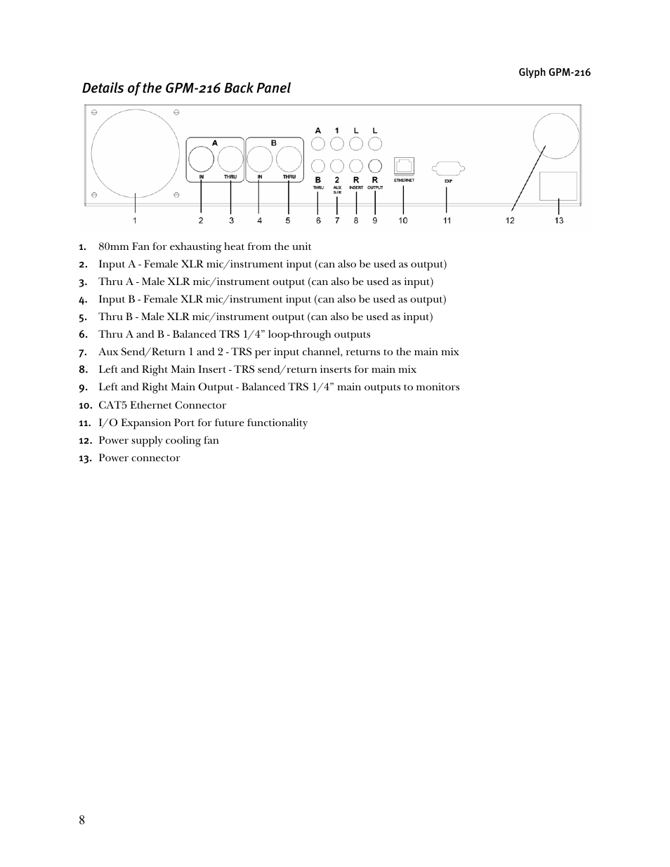 Details of the gpm-216 back panel | Glyph GPM-216 User Manual | Page 8 / 46