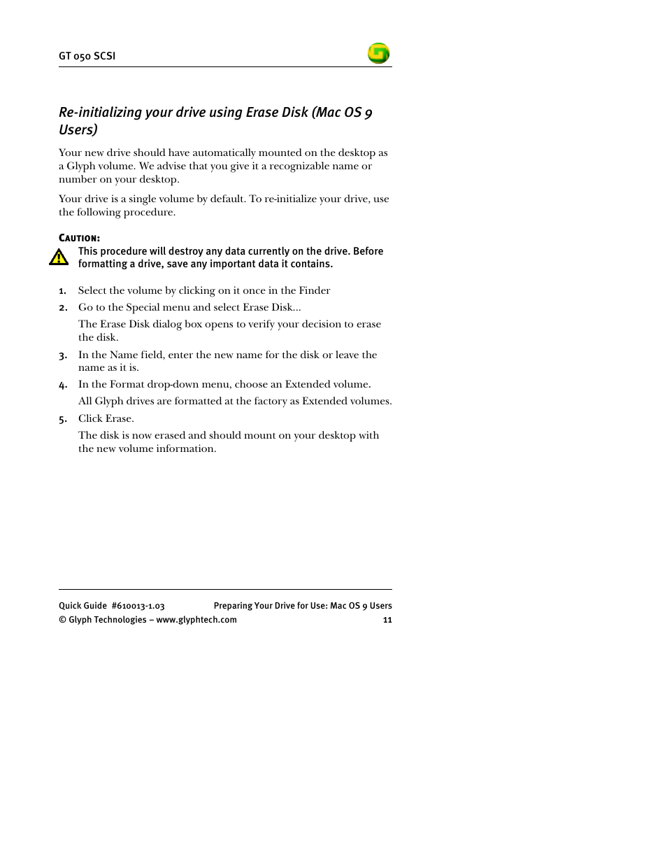 Glyph GT 050 SCSI User Manual | Page 13 / 26