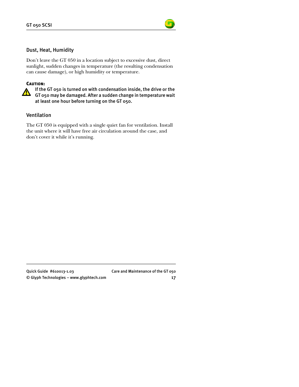 Glyph GT 050 SCSI User Manual | Page 19 / 26