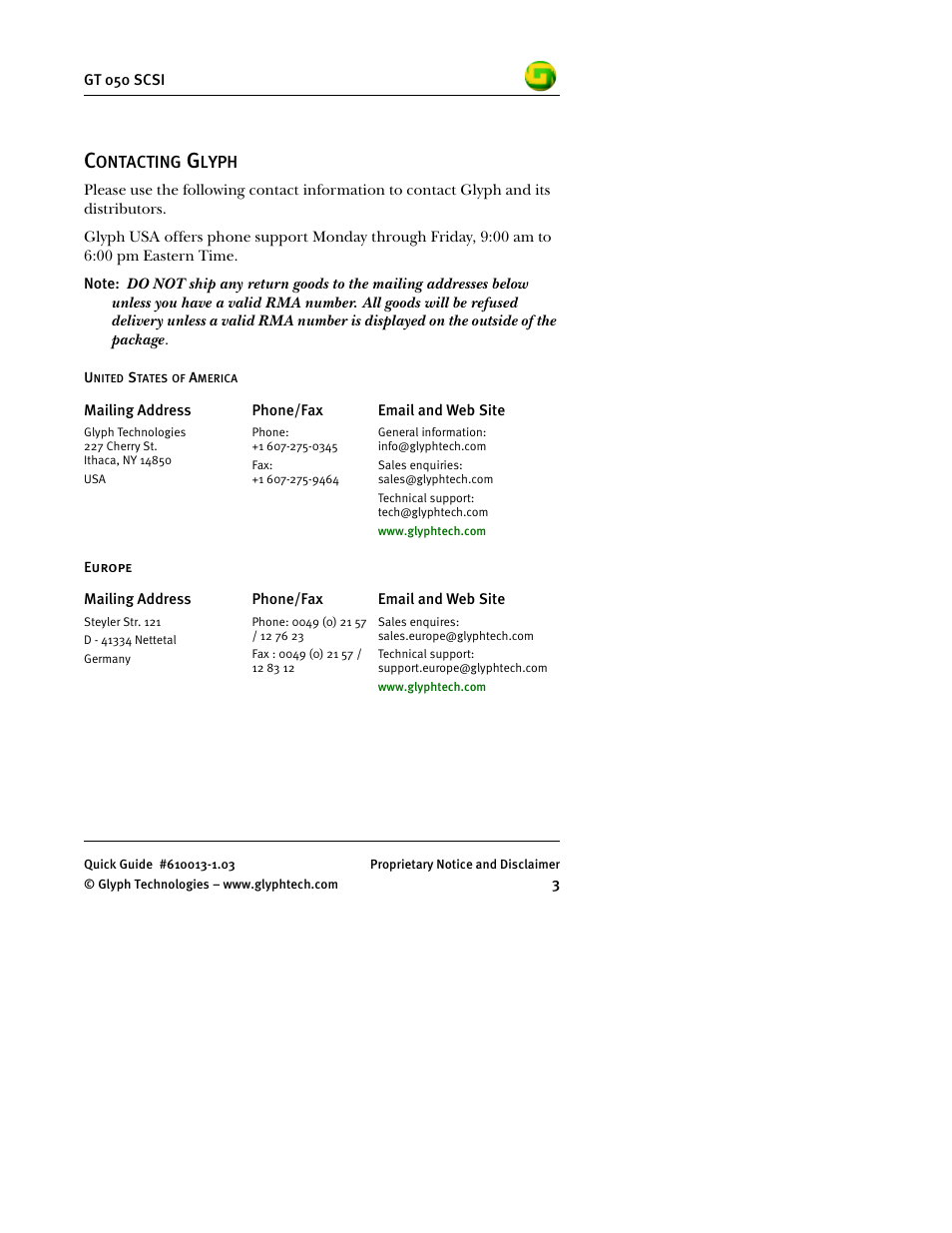 Glyph GT 050 SCSI User Manual | Page 5 / 26