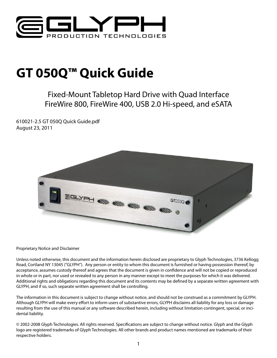 Glyph GT 050Q User Manual | 9 pages