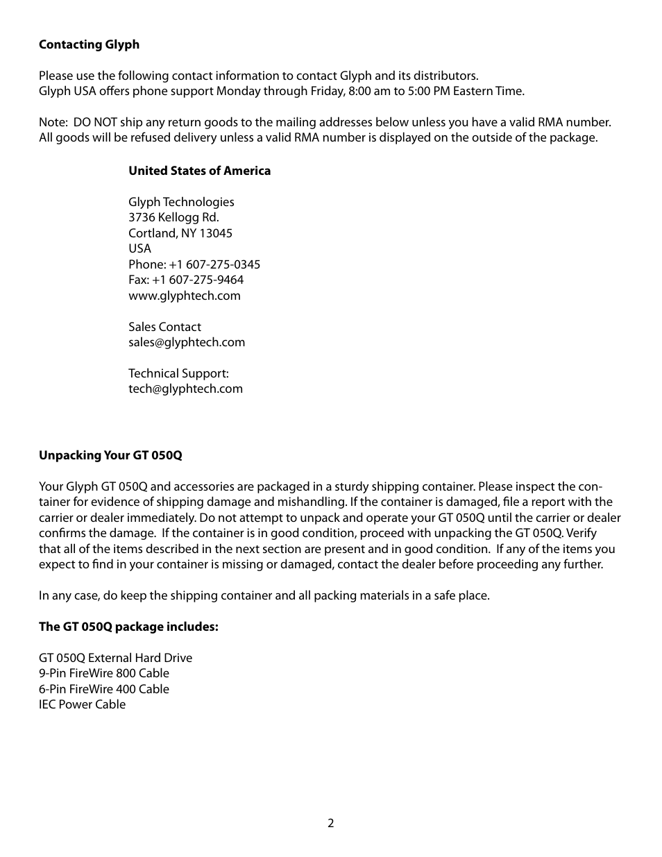Glyph GT 050Q User Manual | Page 2 / 9