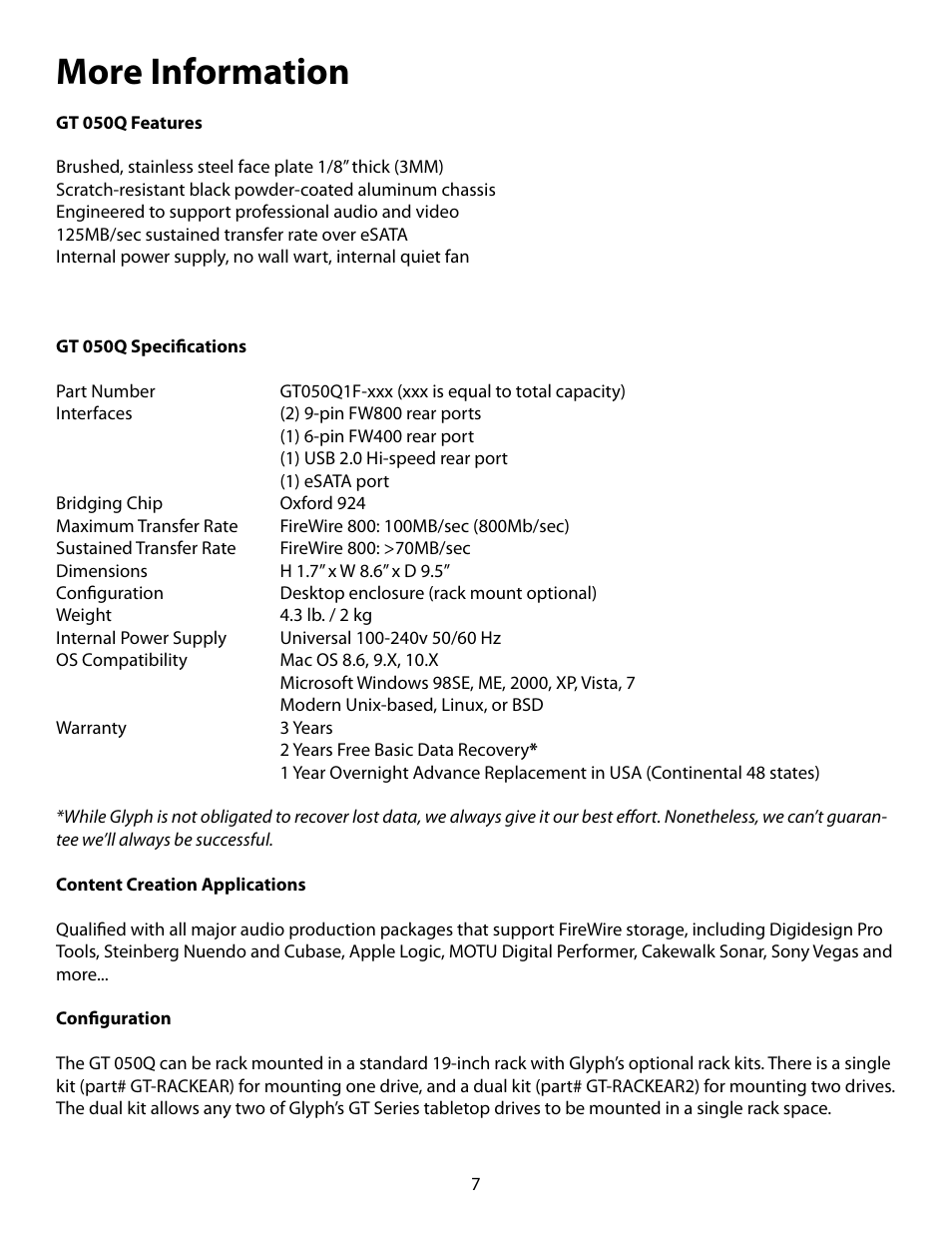 More information | Glyph GT 050Q User Manual | Page 7 / 9