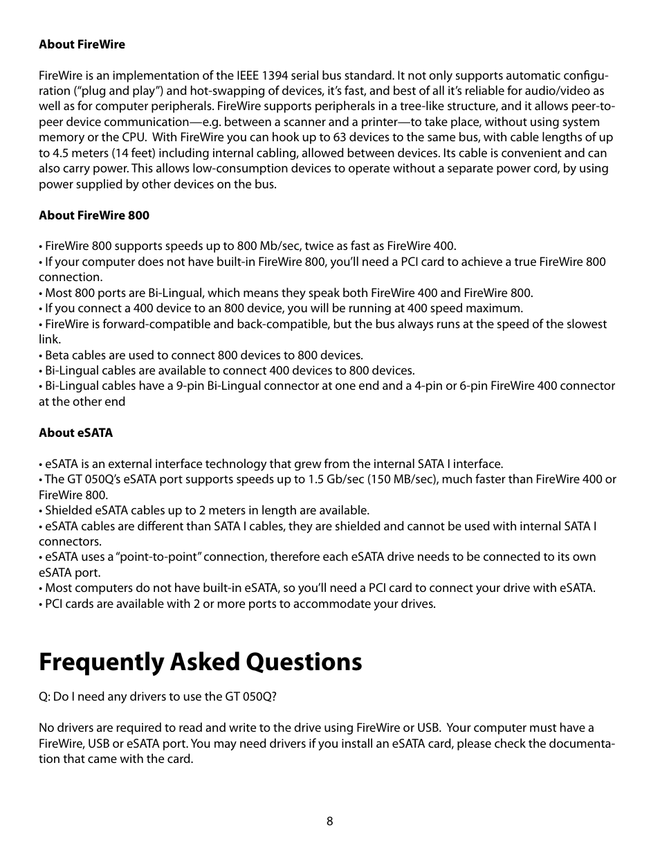 Frequently asked questions | Glyph GT 050Q User Manual | Page 8 / 9