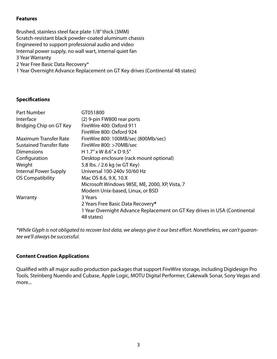 Glyph GT 051 FireWire 800 User Manual | Page 3 / 7