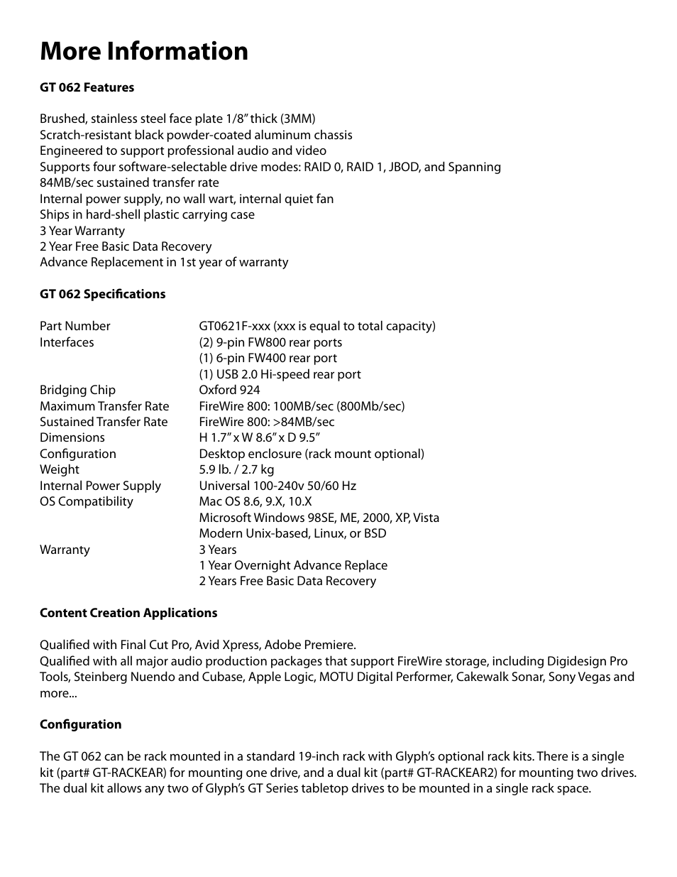 More information | Glyph GT 062 User Manual | Page 11 / 13