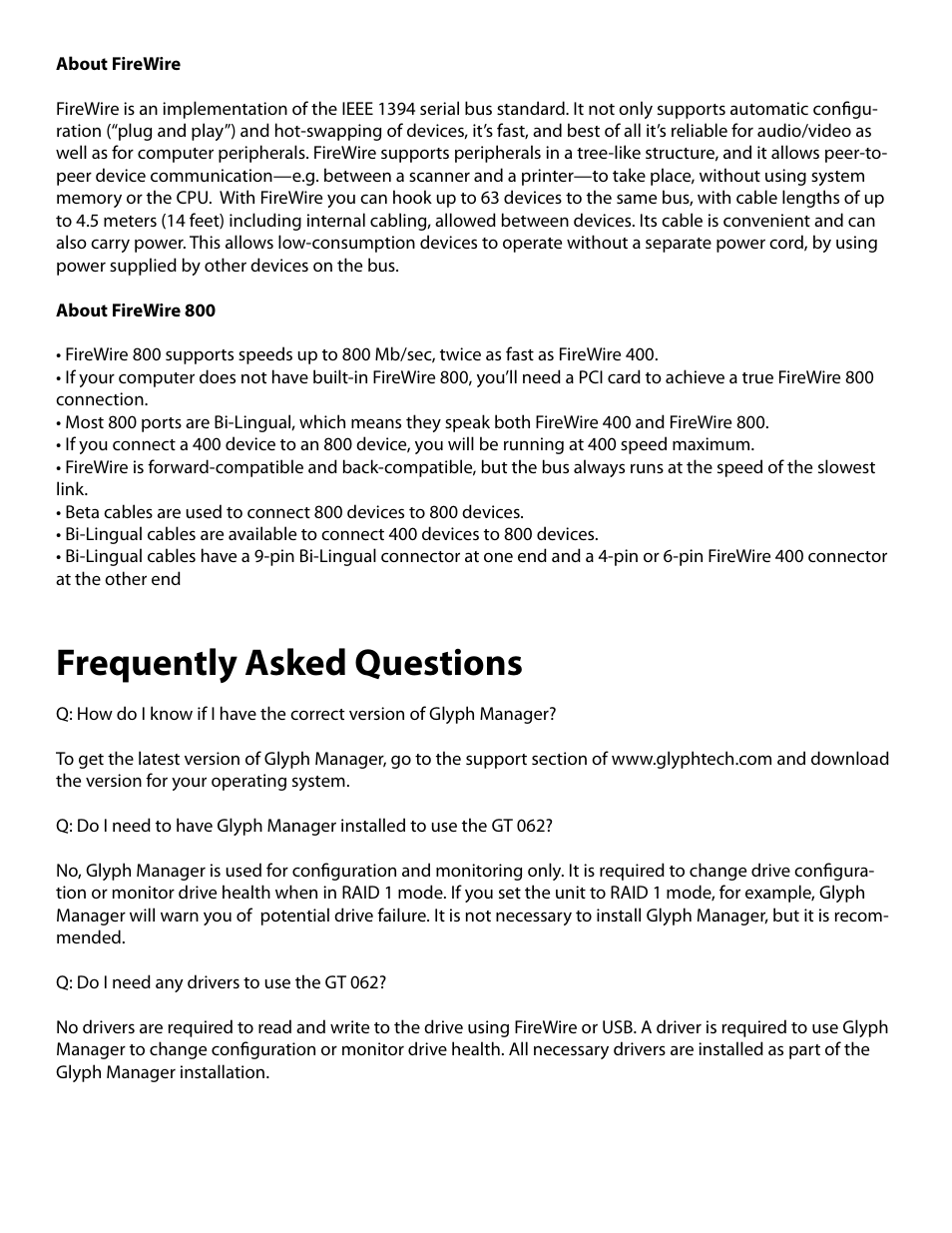 Frequently asked questions | Glyph GT 062 User Manual | Page 12 / 13